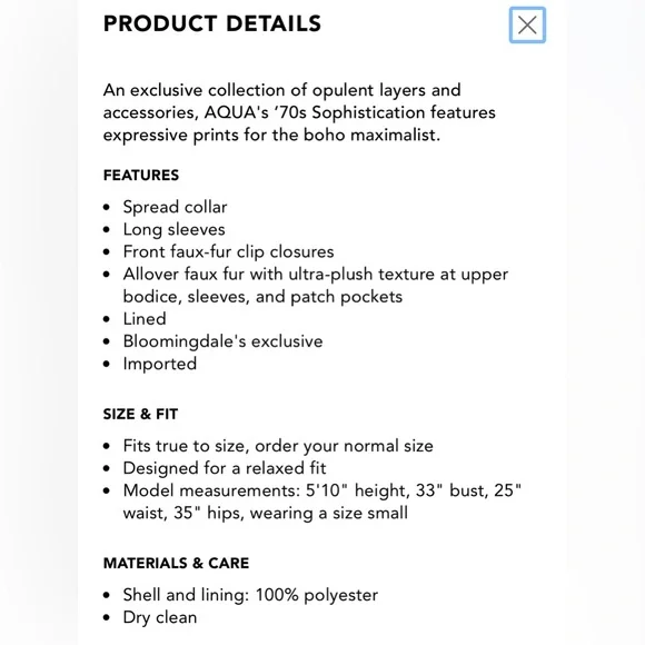 Aqua Teddy Faux Fur Jacket. NWT Size S - Picture 7 of 8